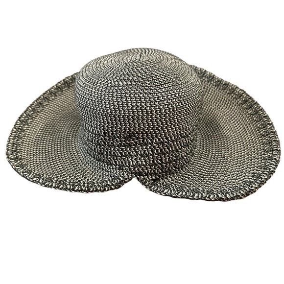 Nine West wide brim straw sun hat in woven black grey and white - Picture 4 of 7